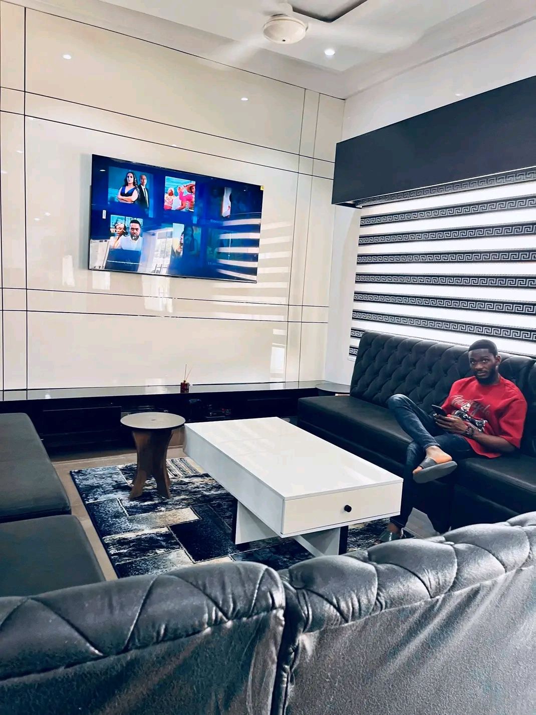 Customer waiting area at BROX BARBERS